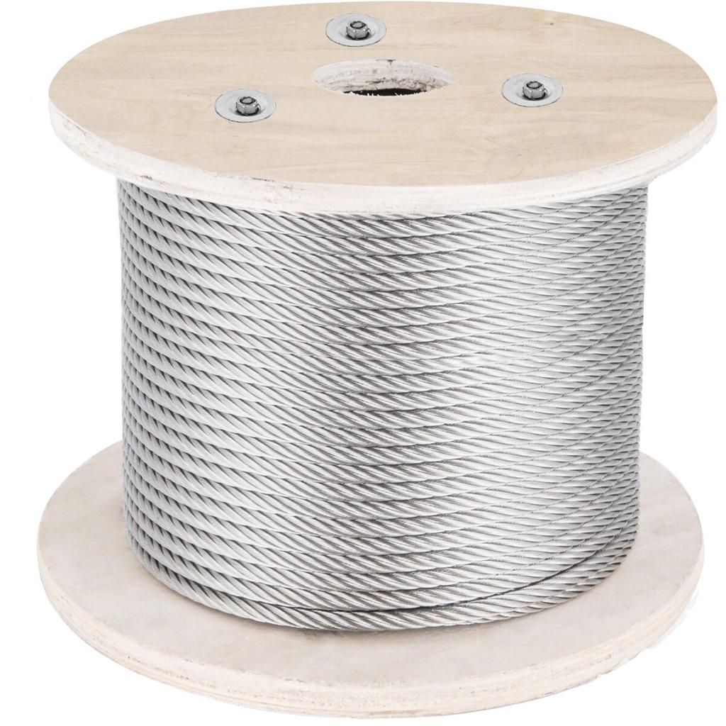 316 Stainless Steel Cable, 500FT Stainless Steel Wire Rope of 5/32 Inch Diameter and 1x19 Construction, 3300 LBS Breaking Strength Steel Cable for