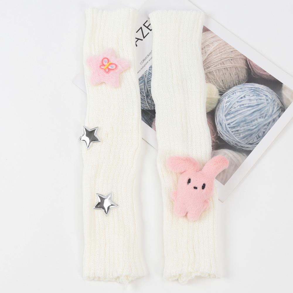 Winter Kawaii Arm Sleeves for Women Thicken Warm Knitted Arm Warmers Long Sleeve Half-finger Glove Gothic Fingerless Mitten