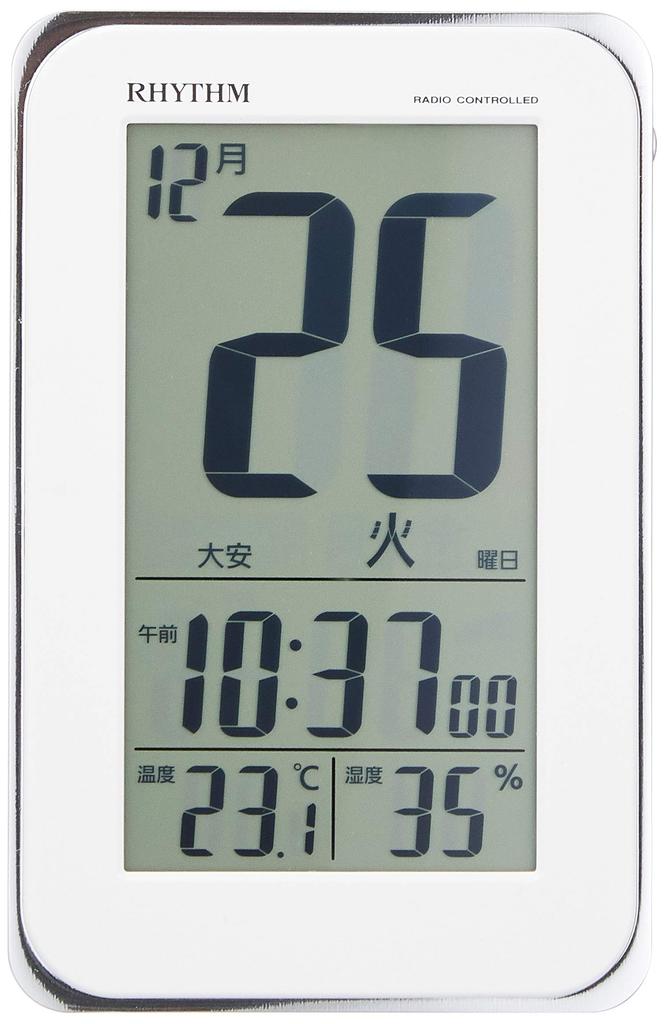 RHYTHM Alarm Electronic Sound Daily 8RZ139SR03 Clock, Radio-Controlled Clock, Alarm, Temperature, Humidity, Calendar, Rokuyo, Light, White,