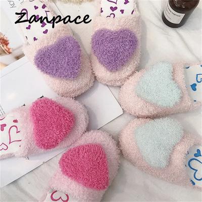 Мода 2025 Домашние тапочки Женские комнатные меховые тапочки Зимние женские тапочки Милые в форме сердечка Женская обувь Женские Девичьи Теплые тапочки