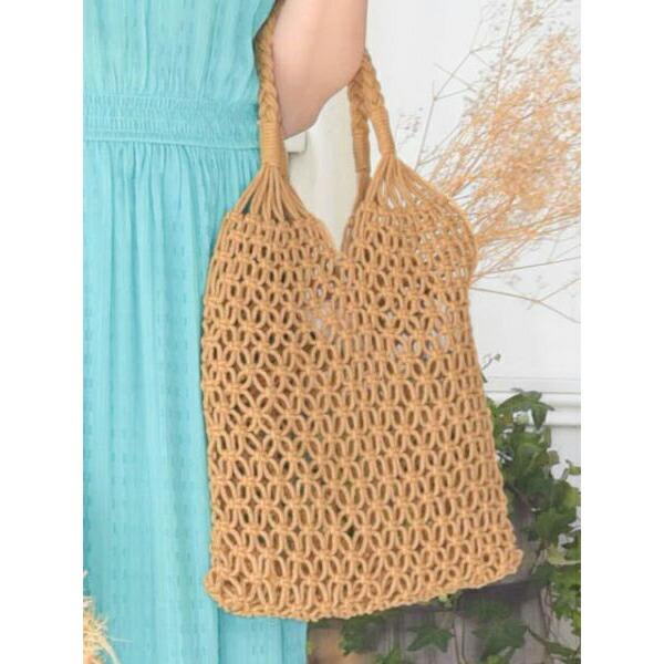 Hawaiian Bag Mesh Tote Bag Mesh Bag Net Bag Ami Bag Knitted Net (White/Beige) Stylish Cute Hawaii Resort Sea Beach Fashion (Sea Ami)