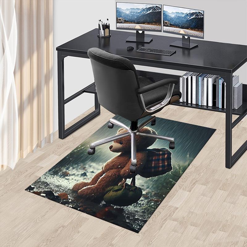 1pc Teddy Bear Plaid Chair Mat - Anime Cartoon Design Office Chair Pad with Backpack Pattern for Home Decor, Seasonal Gift, Non-Slip Carpet Suitable f