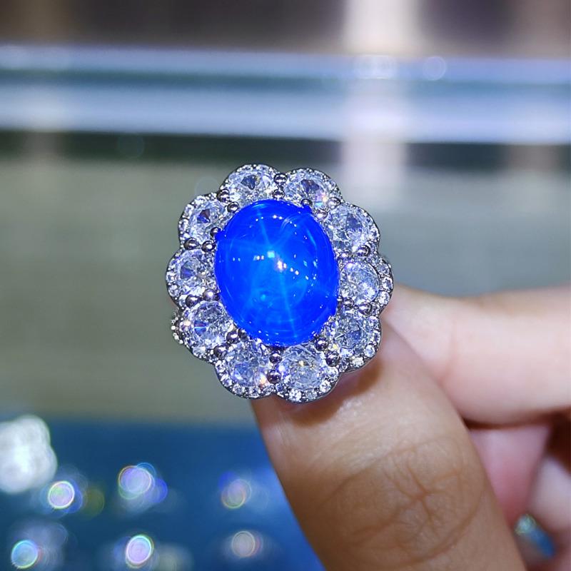 BELLA BOX Высококачественное открытое кольцо в форме голубиного яйца 10*12 с синим кончиком и кристаллами, полное бриллиантовое открытое кольцо, женское модное кольцо с темпераментом