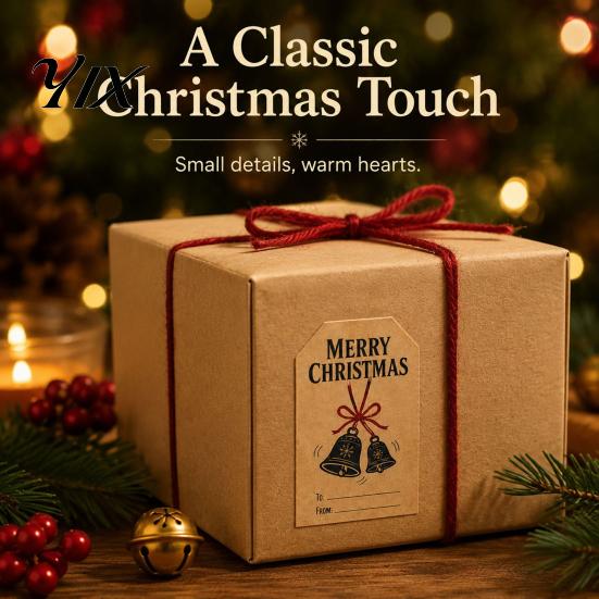 Festive Element Stickers 180PCS/Roll Christmas Label Stickers, Self-Adhesive Retro Paper Tags with Blank Gift Box Marking Writing Area, Decorative