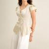 Summer Blouses for Women Slim Fit Lightweight Button Elegant V Neck Dressy Casual Ruffle Sleeve Satin Tops Fashion Clothing