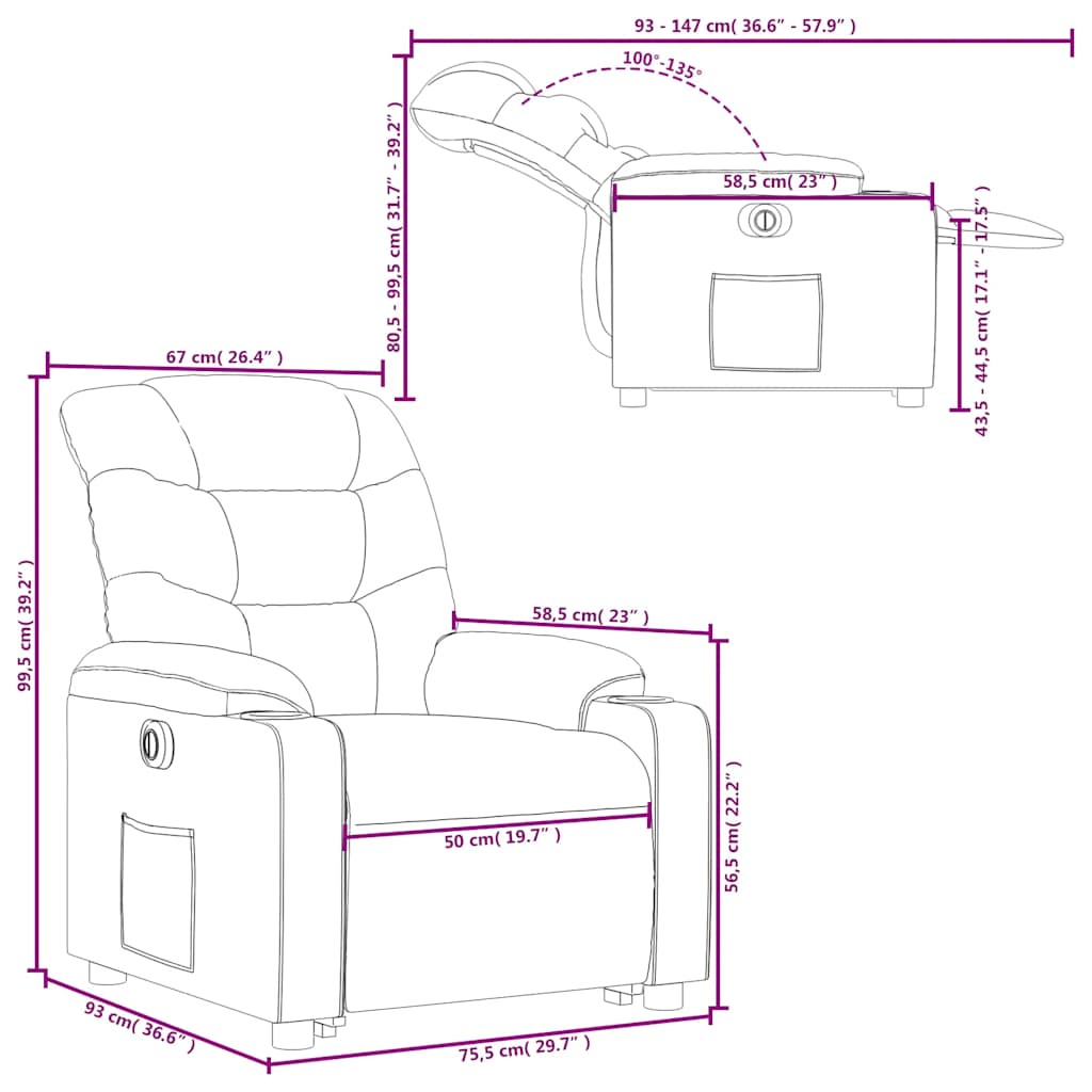 Electric Recliner Chair with Rising Function Burgundy Fabric