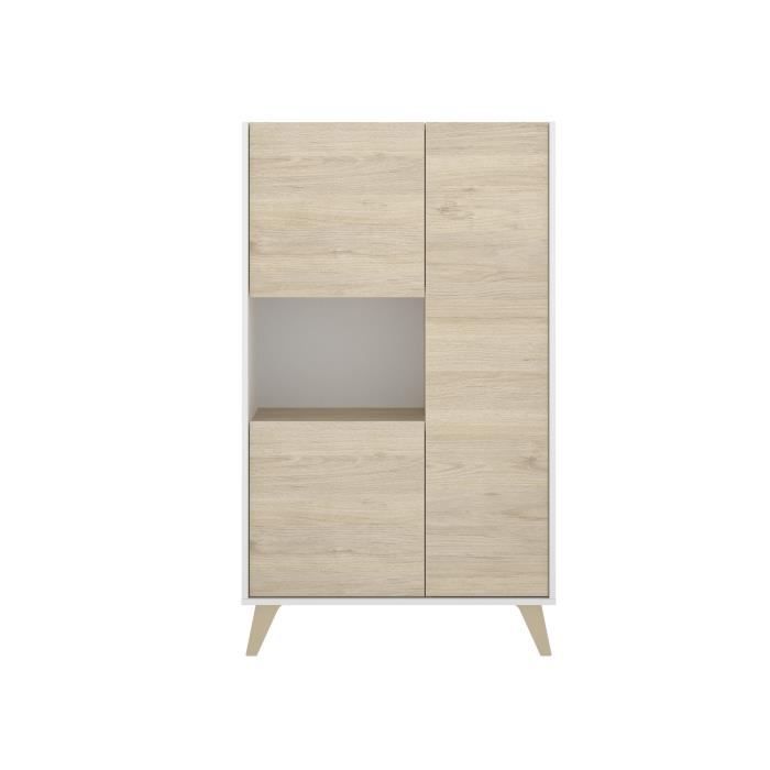 Buffet haut 3 portes - Décor Chêne et blanc - NESS - L 81 x P 43 x H 135 cm