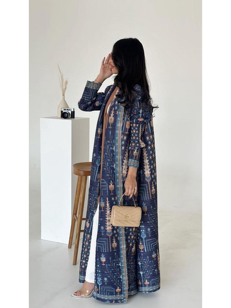 Women's Issey Miyake Pleated Print Cardigan Abaya - Long, Plus Size Arab Robe