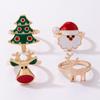 Elk Christmas Ring Set Dripping Oil Xmas Jewelry Ornaments Creative Enamel Santa Claus Ring  Friend
