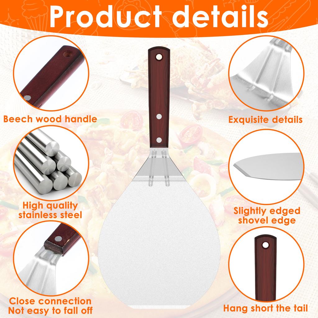 1 шт. Лопатка для пиццы из нержавеющей стали с деревянной ручкой, круглая лопатка для пиццы, лопатка для торта, нож для хлеба для выпечки, кухонные аксессуары