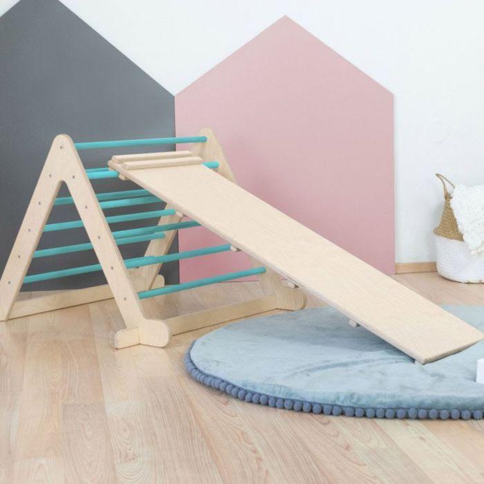 Jeu d'équilibre et motricité PIKY - bois naturel et bleu turquoise