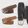 Women's Western Suede Belt with Pressed Beads, Trendy Pin Buckle Design