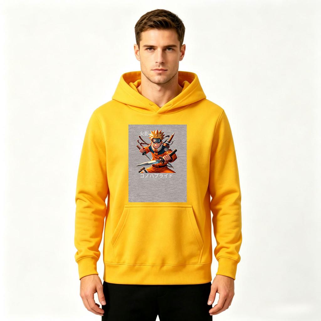 Men's Anime Character Printed Pullover Hoodie Casual Long Sleeve Sweatshirt for Daily Wear