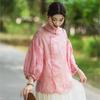 Johnature Women Stand Patchwork Shirts Chinese Style Solid Color Seven Sleeve Tops Spring Button Vintage Women Blouses