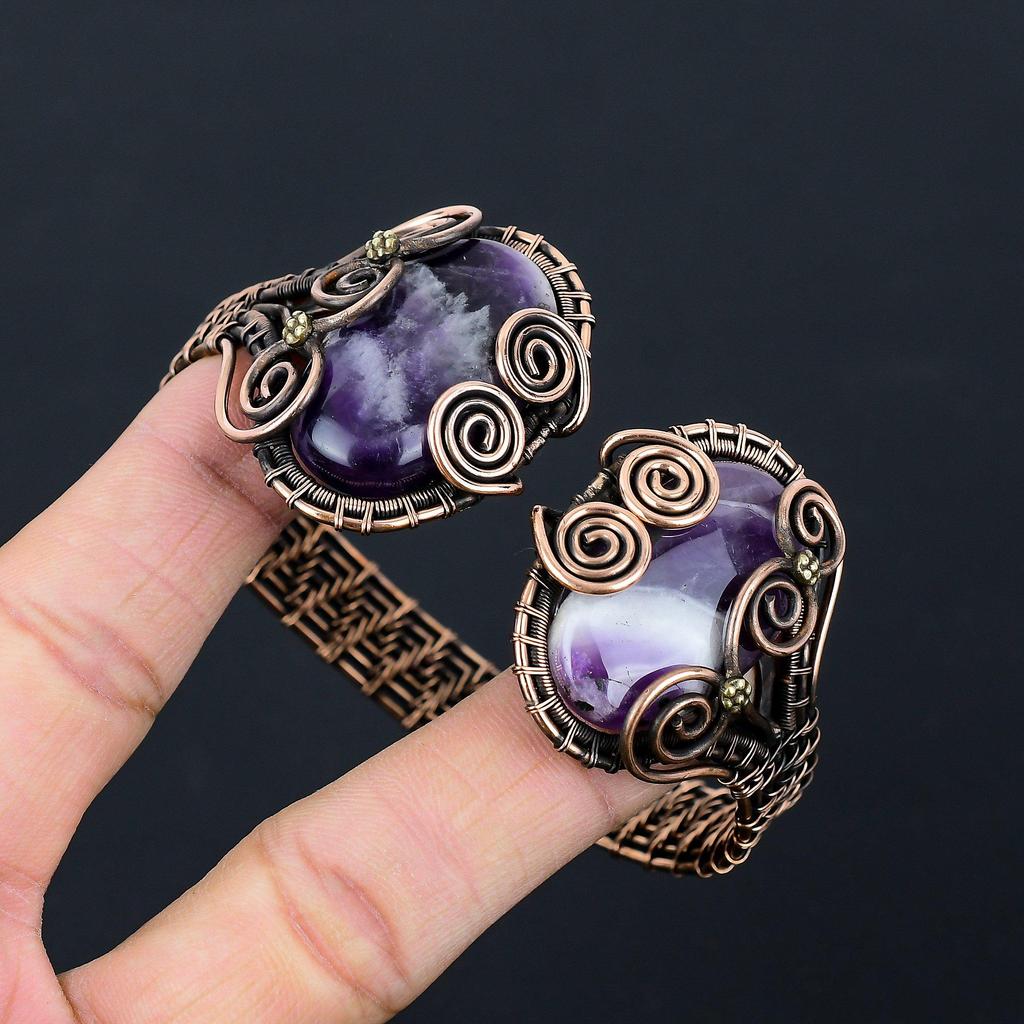 Элегантный аметист, драгоценный камень, чистая медная проволока, завернутая в манжеты/браслет ручной работы, регулируемые ювелирные изделия