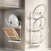JUSTINLAU Wall Mounted Pot Lid Rack Carbon Steel Chopping Board Holder with Removable Water Tray Home Nail-free Pot Cover Racks