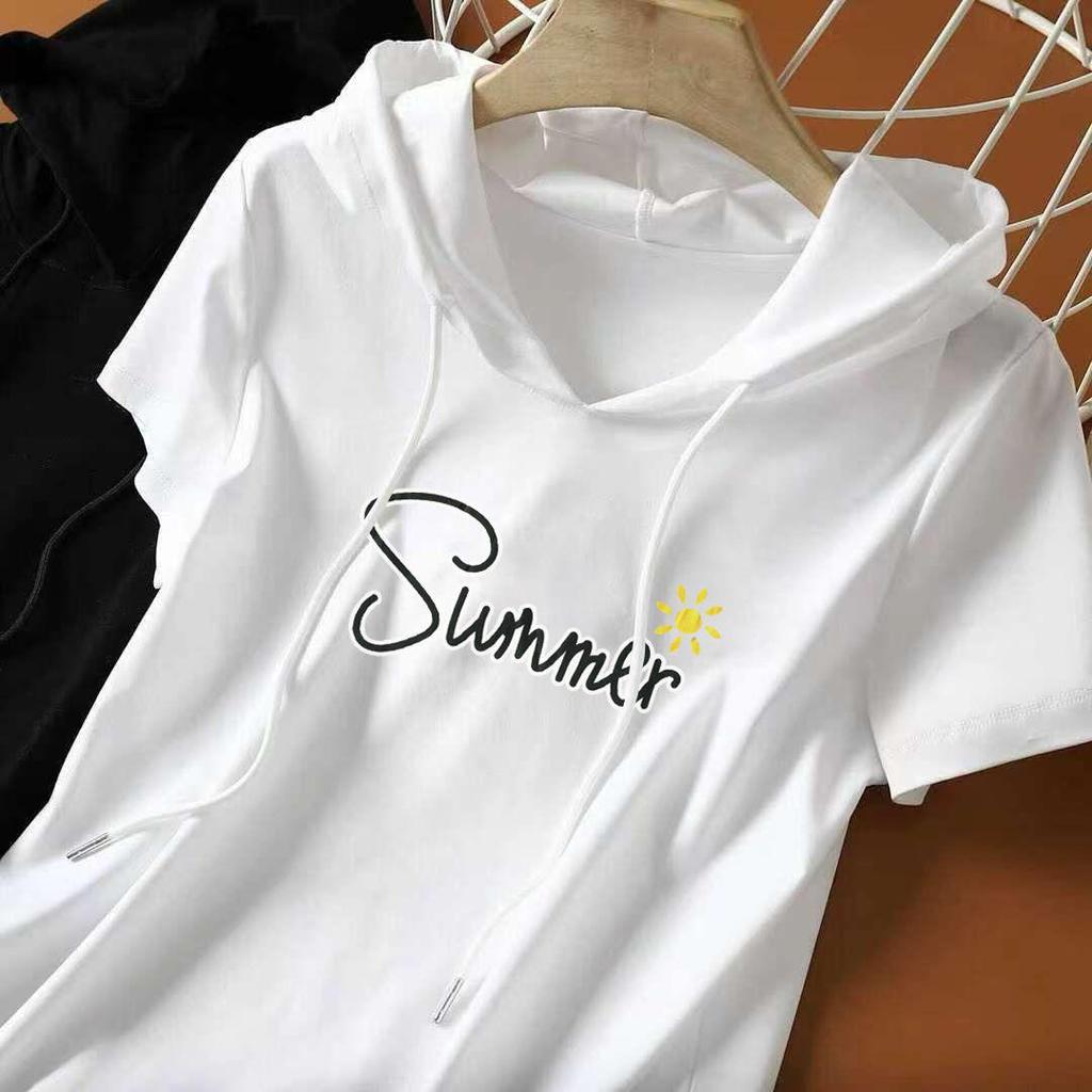 Women's Pure Cotton Loose Fit Hooded T-Shirt - 2025 Korean Style Summer Fashion