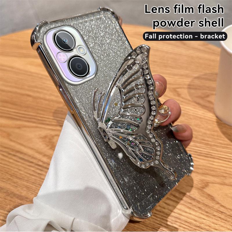 Чехол-подставка с градиентным блеском и бабочкой для OPPO A96 A97 A35 A93 A55 A56 A57 A17 A9 A5 A57 A58 A72 Realme C53 C35 C33 C31 Reno 6 7 8 9 10 11 12 Pro