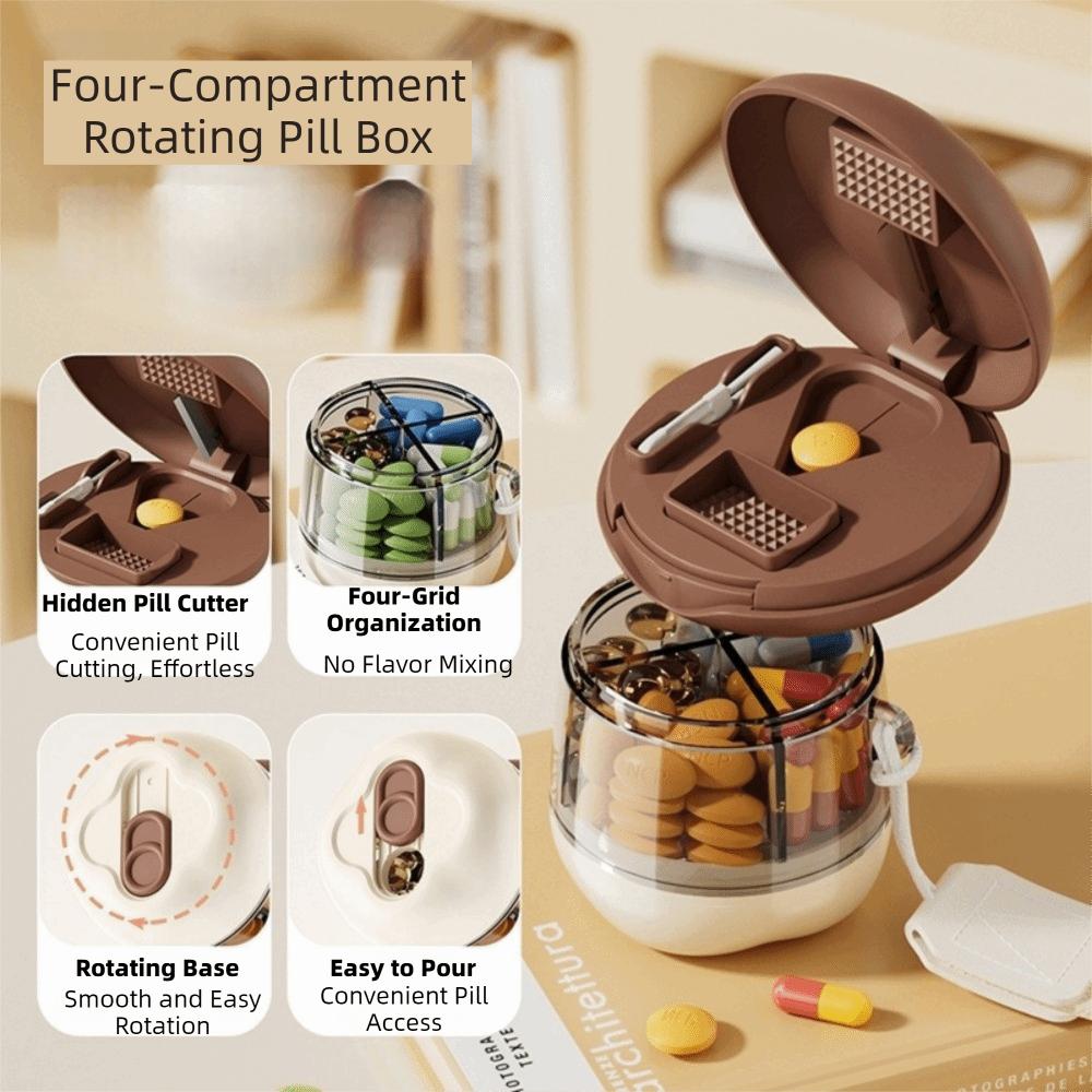 Sealed Pill Cutter Box Plastic Travel Pill Container Portable 4 Grids Pill Box  Fish Oil