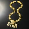 Men Women Hip Hop Letter STAR Pendant Necklace with Cuban Chain Iced Out Bling Necklaces Tennis Chain Fashion Punk Jewelry Gift
