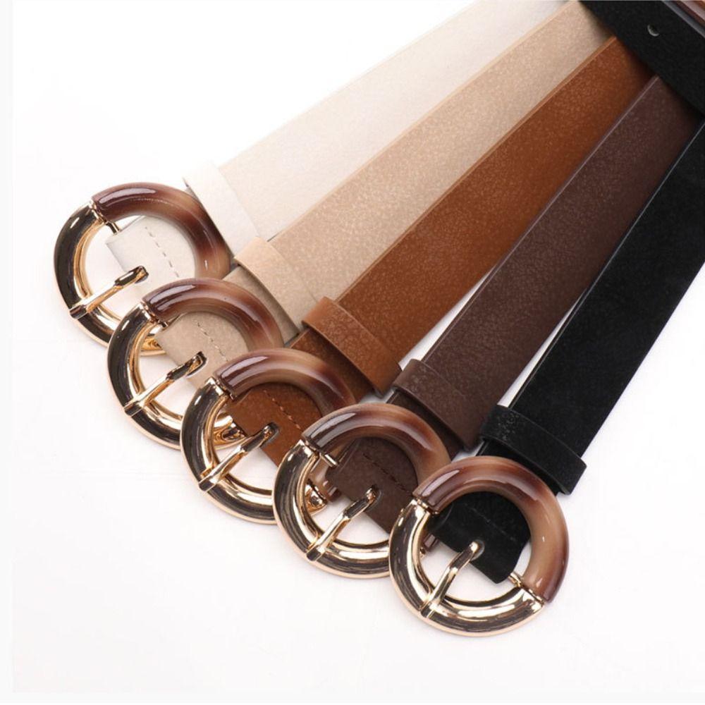 PU Leather Fashion Waist Belt Gradient Round Ring Buckle Faux Leather Belt For Women