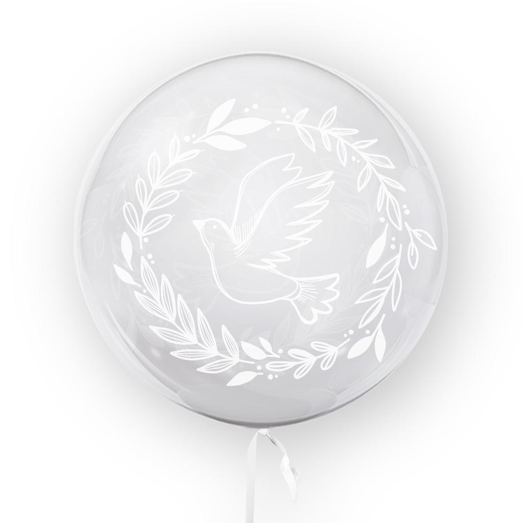 Balon Przezroczysty Z Nadrukiem Gołąbek, Biały 45Cm