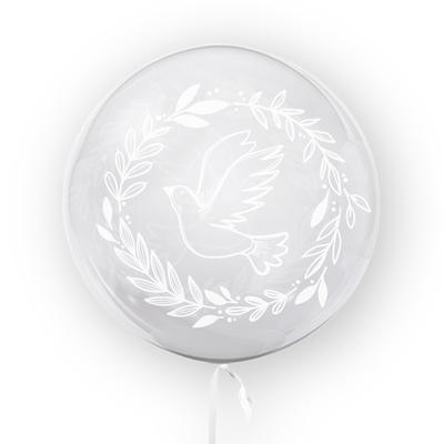 Transparent Balloon with Dove Print, 45cm