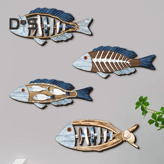 4 шт. Морские украшения для стен в форме рыб, расписанные вручную, многоцветный дизайн, прибрежный декор ручной работы, декор на тему прибрежного озера