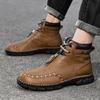 Мужские ботинки Осень Зима Новые Ручной работы Высокие Повседневные Ботинки Уличные Нескользящие Походные Мужские Ботинки Кожаные Мужские Мотоциклетные Ботинки Trave