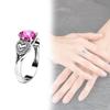 Fashionable Heart Shaped Pink Zircon Crystal Ring With Silver Plated Adjustable Band For Women