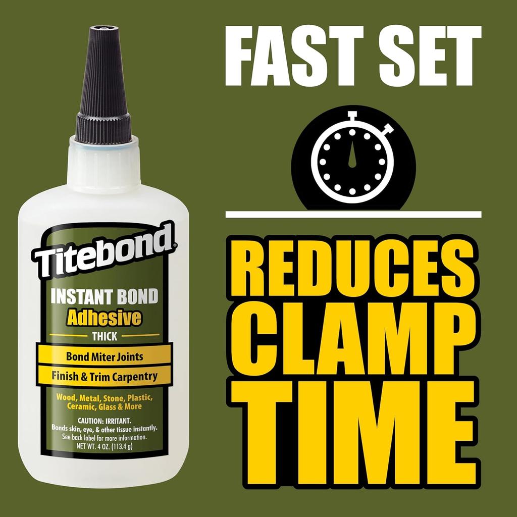 Titebond Instant Bond Thick Adhesive, 8-second Bond, Home Repair, Woodworking, Crafts, Moldings, Picture Frames, 4 Oz. 6222