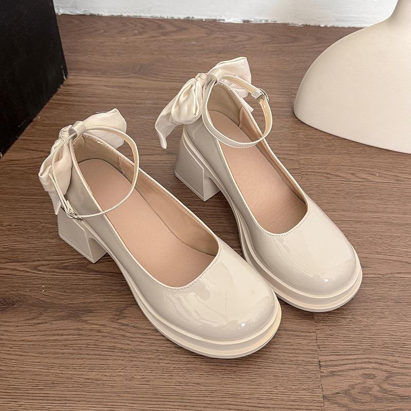 Мода Высокие каблуки Женские туфли-лоферы с бантом Осенняя мода Неглубокие Элегантные туфли 2025 Новые Классические Массивные туфли-лодочки Вечеринка Zapatillas Mujer