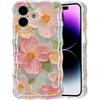 For iPhone 16e 16 15 14 Plus 13 12 11 Pro Max Oil Painting Printed Flower Pattern Cute Curly Wave Edge Exquisite Phone Cover TPU Protective Case