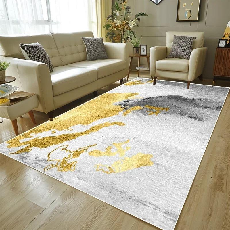 Ковер в стиле «золотые брызги» для гостиной, современный роскошный ковер большой площади, белый с золотым узором, моющийся, мягкий напольный коврик, домашний декор