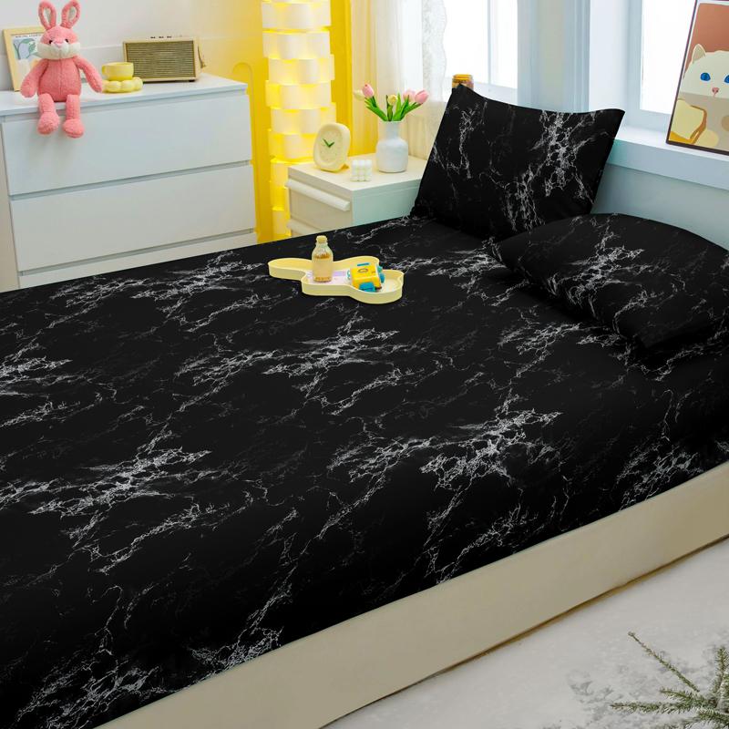 Simple 3-Piece Modern Pattern Matte Three Piece Fitted Sheet Set, Bedroom Printed Bed Cover Set, Bedding