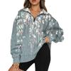 Women's Casual Fashion Long Sleeve Printing Zipper Hooded Sweatshirt Top