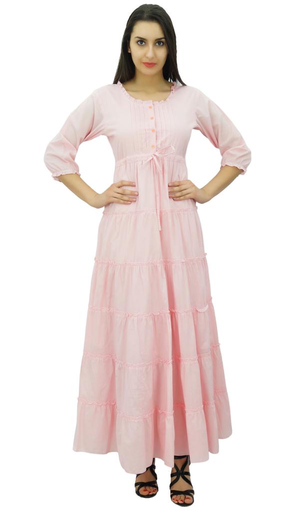 Bimba Женское летнее хлопковое платье макси с рукавом 3/4 и кулиской на талии