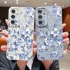 S26 Ultra Чехол Роскошный Сине-Белый Цветочный Узор Кожаная Текстура Мягкая Силиконовая Накладка Для Samsung Galaxy S25 Edge S24 Ultra S23 S22 Plus S21 FE