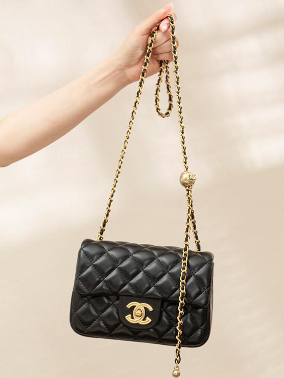 Женская квадратная сумка кроссбоди на золотой цепочке 2025 года - ромбовидная стежка из овчины