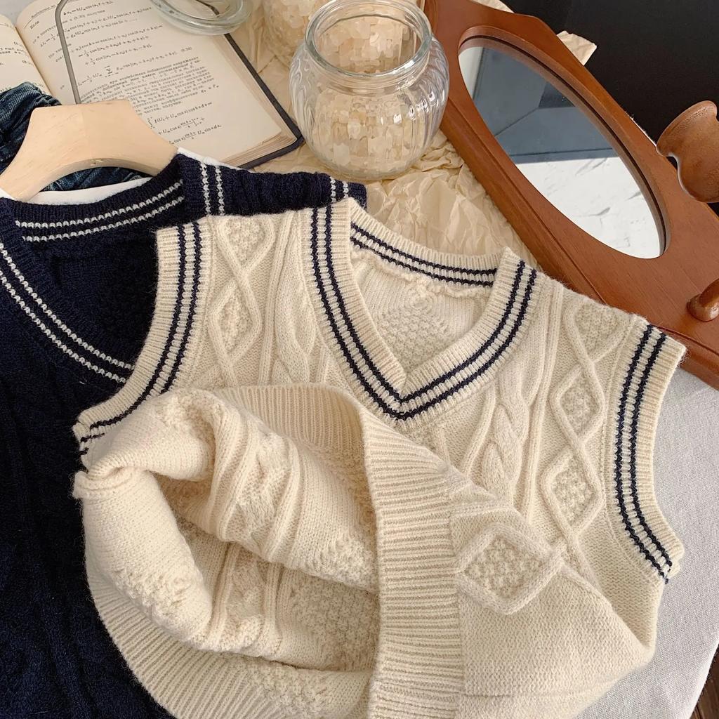 Детский жилет Осенняя одежда для малышей Жилет с V-образным вырезом для мальчиков Вязаный полосатый модный свитер для девочек Зимняя одежда для малышей