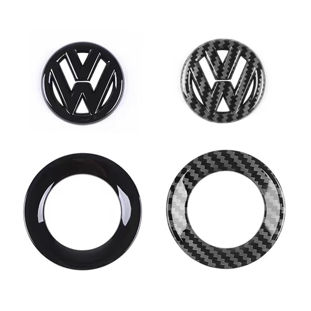 hijk1 Car Carbon fiber pattern Logo Steering Wheel Decoration Sticker Accessories For VW GTI Polo Golf 5 6 Passat Scirocco Beetle CC