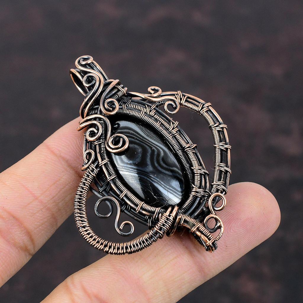 Подвеска Psilomelane, медная проволочная обертка, подвеска из натурального драгоценного камня, медная подвеска, ювелирное изделие ручной работы, подарок на годовщину, проволочная обертка