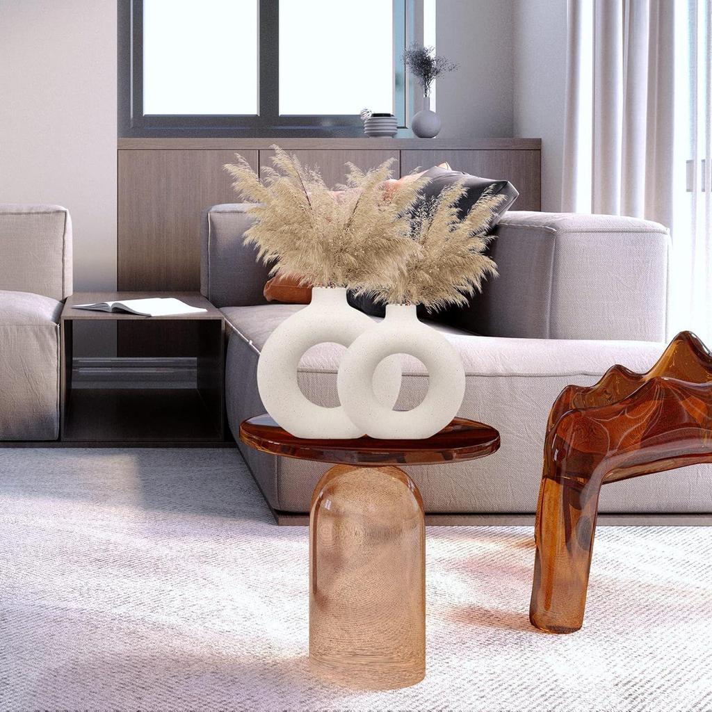 (Pack of 2) Flower Vase Ceramic Vase Round Shaped Vase Home Decor Centrepiece Decor Showpiece Donut Vase 6 & 8 Inches