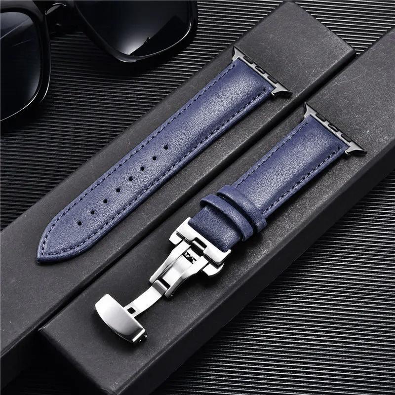 Кожаные ремешки для Apple Watch 10 9 8 7 6 5 4 3 SE ultra Застежка-бабочка Замена ремешка на запястье 46 мм 41 мм 42 мм 44 мм 45 мм Ремешок для iwatch
