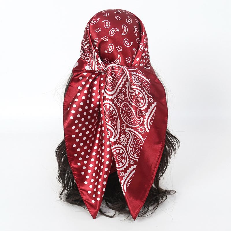 Satin Square Scarf Women Muslim Hijab Elegant Print Silk Neckerchief Shawl Wraps Headband Handle Hair Accessories Bandana