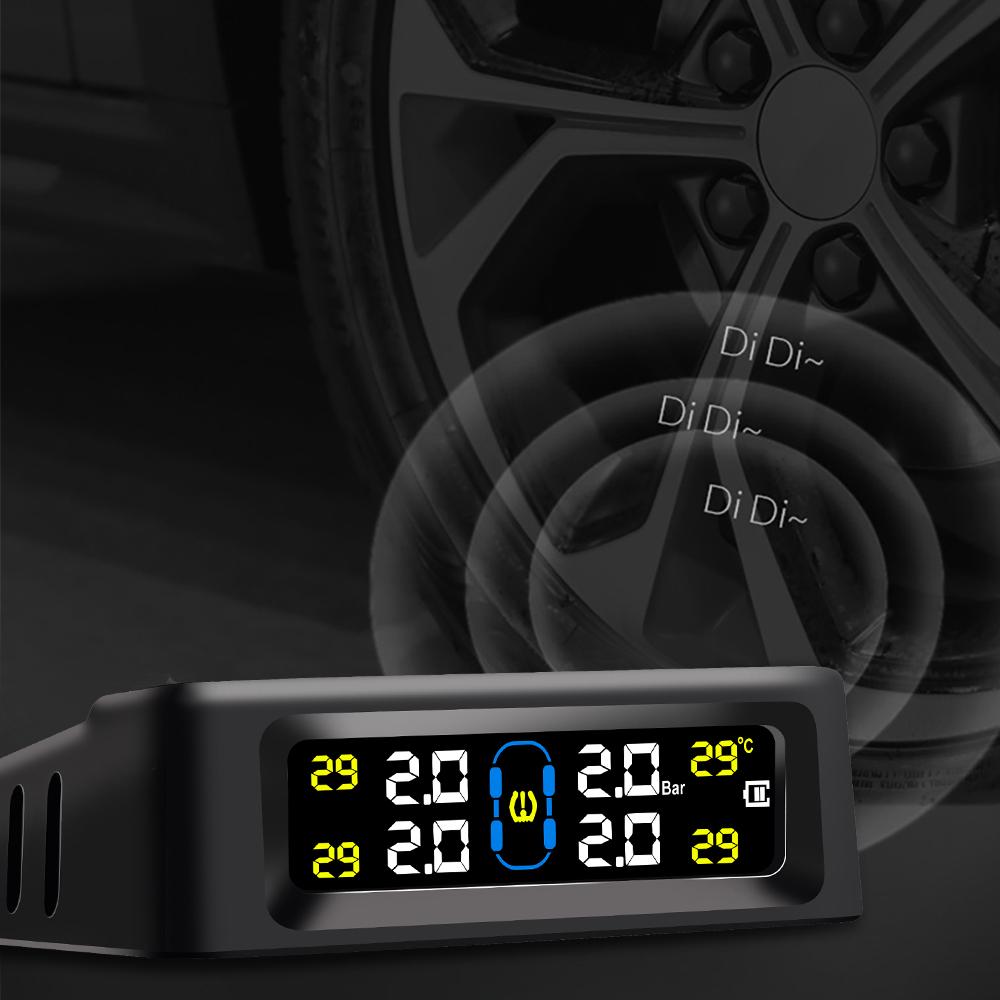 Solar TPMS Car Tire Pressure Alarm Device Auto Tyre Pressure Security Colorful Digital Display 4 External Sensors Tire Pressure Temperature Warning