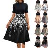 Women's Fashion Casual Belt Short Sleeve Round Neck Floral Elegant Temperament Dress