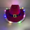 2025 Christmas Hat Costume Decoration LED Red and White Santa Claus Light Up Christmas Cowboy Hat Drop Shipping