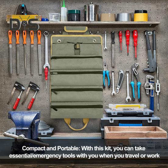 Tool Roll Up Bag with Handle Multi-compartments Large Capacity Zipper Closure Waterproof Heavy-Duty Tool Organizer Bag
