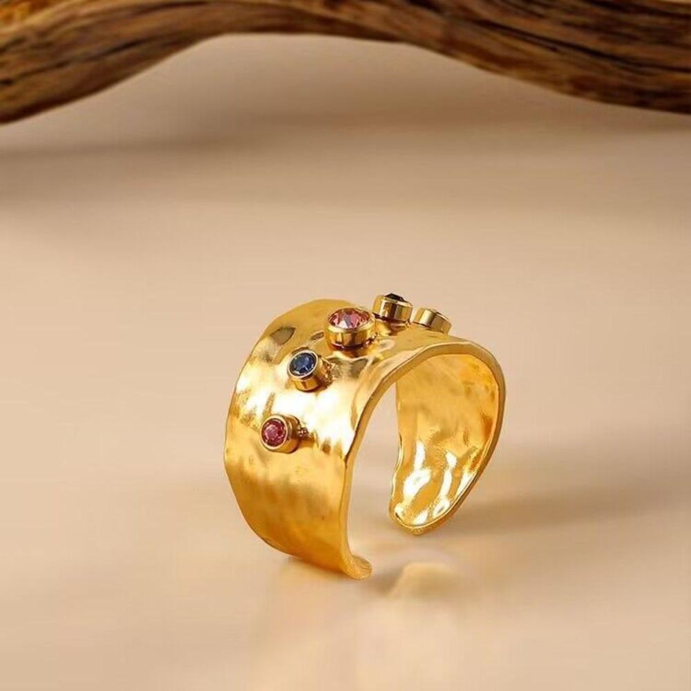 Zircon Colorful Ring Stainless Steel High-grade Zircon Ring New Vintage Accessories